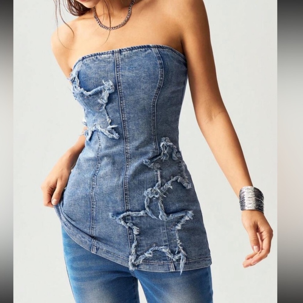 Boheme Blue Strapless Bodycon Dress